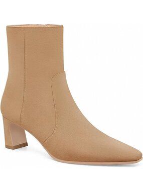 Women's Suede Light Brown Ankle Boots Chunky Low Heel Square Toe Zip Booties